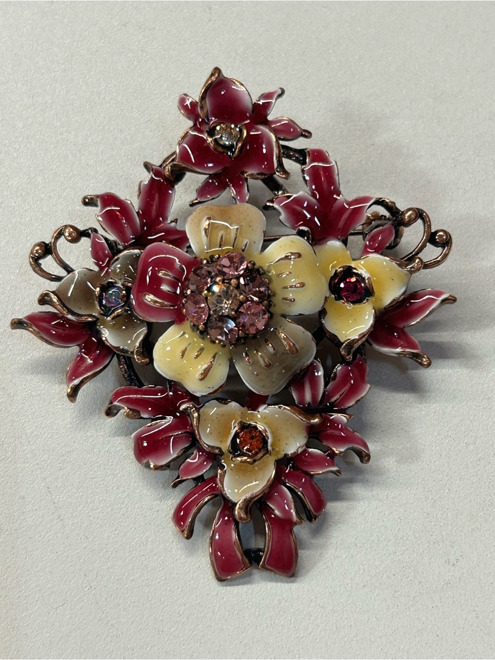 Floral Enamel Multi-Color Statement Brooch - Vintage